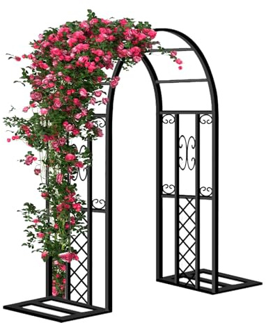 Arco de jardín de metal, arco para rosas 230 x 140 x 40 cm, 20 mm, acero inoxidable galvanizado, ayuda reforzada para plantas trepadoras, rosas, arco de boda, jardín y exterior (negro)