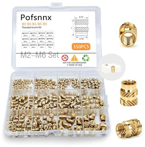 350Pcs Pofsnnx M2 M3 M4 M5 M6 Threaded Inserts, Brass Heat Set Insert for Plastic and 3D Printing Components, Metric Knurled Nut Classification Combination Kit(Threaded Inserts Set)