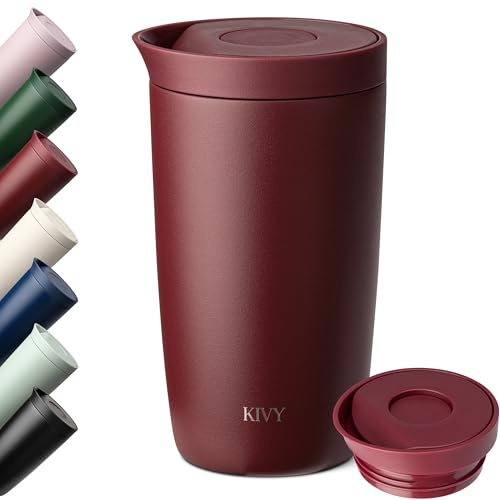 KIVY Tazza Termica 350ml [BICCHIERE CAFFÈ DA ASPORTO] - Thermos in Acciaio Inox Per Caffè o Tè - Bicchiere Termico Da Viaggio - Bicchiere da Caffè Lavabile in Lavastoviglie e Antigoccia - Rosso