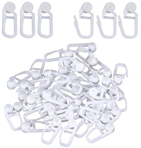 YFTRFR 50 Piezas Ganchos Plastico Cortinas Gancho de Cortina de Vía para Ducha Blanco Resistentes Accesorios para Colgar para Plisadas Ventanas Puertas de Ducha