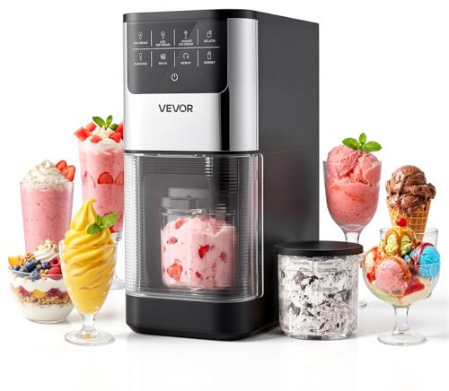 VEVOR Máquina para Hacer Helados 800 W, Heladera Casera con 7 Modos Preestablecidos, 2 Vasos de 0,5 L, Función de Mezcla con Un Solo Toque, para Preparar Gelato, Sorbete, Batido, Yogur Helado