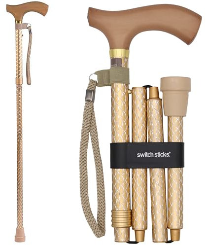 Switch Stick Luxury Engraved Pearl Walking Stick - Folding And Adjustable