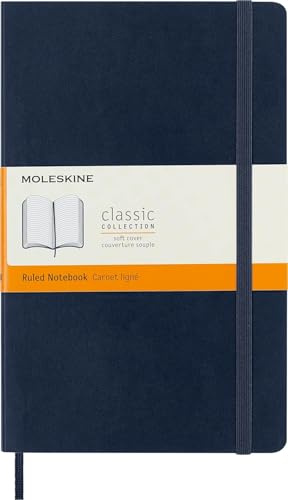 Moleskine Classic Carnet de Notes Lignées, Couverture Souple et Fermeture Elastique, Grand format 13 x 21 cm, 192 pages, Couleur Bleu Saphir