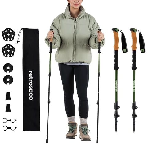 Retrospec Solstice Hiking Poles for Men & Women - Adjustable and Collapsible Lightweight Walking & Trekking Sticks - Aluminum w/ Cork or Foam Grip