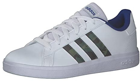 adidas Unisex Kinder Grand Court Lifestyle Lace Tennis Shoes, Cloud White/Green Oxide/Royal Blue, 39 1/3 EU