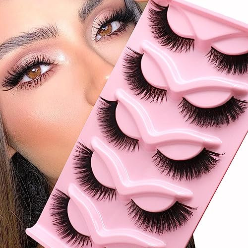 Veleasha Katzenaugenwimpern Natürlicher Look Fuchs Falsche Wimpern Wunderschöne wispy & leichte Faux Mink Wimpern für Puppenaugen Makeup 5 Paar Pack (Charming)