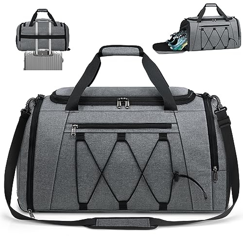 NUBILY Borsa Sportiva Uomini Donne con Scomparto di Scarpa Scomparto Bagnato Impermeabile Training Bag Nuoto Grande Capacità Sacchetto da Viaggio di Alta Qualità Duffle Gym Bag 55L Grigio