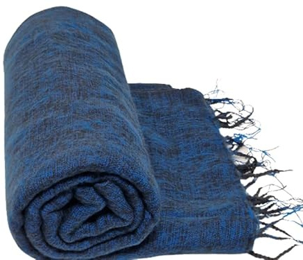 Manta de lana de yak hecha a mano nepalí, chales suaves de gran tamaño, manta de meditación, manta de lana de yak, chales de lana de yak, azul verdoso, Blueblack, 90 Inch X 47 Inch