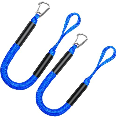 GANGXUN Mooring with 2ft Bungee Dock Line 2-Pack - Essential Accessories for Diverse Watercraft Built in Snubber, Kayak, Watercraft, SeaDoo, Jet Ski, Pontoon, Canoe, Power Boat (blue, 4FT)