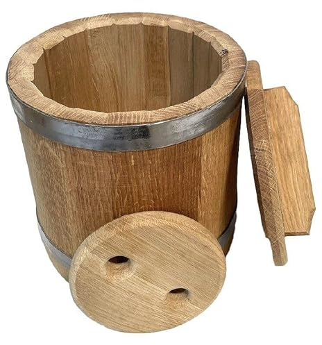 Olla para chucrut, 10 L, roble, pepino, recipiente de madera para guardar verduras (cuaja), con tapa y placa de presión, olla de fermentación