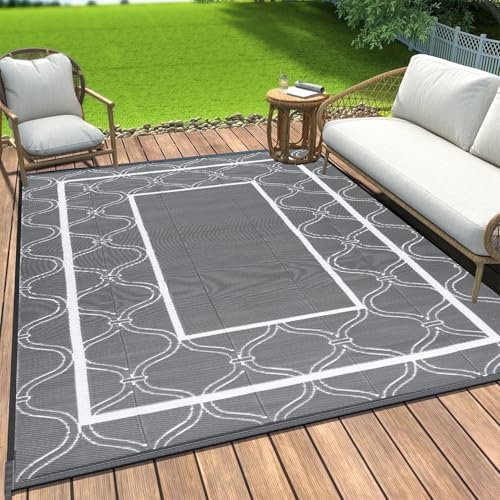 OIGAE Outdoor Teppich Wetterfest 120X180CM Balkon Teppich Modern Strapazierfähige Plastik Recyceltem Teppiche Camping Garten Grau Teppiche