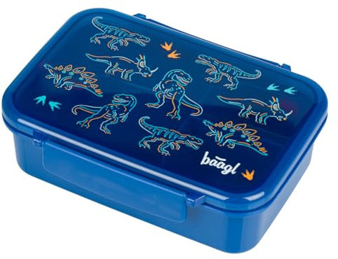 Baagl Boîte à déjeuner enfant pour l'école - pour fille et garçon - Boîte à déjeuner avec compartiments - Pour les snacks, les sandwiches, le goûter - Motif dinosaure