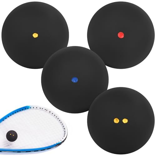 YYTECH Squash Bälle 4er-Set, Squashbälle, Doppelte Gelbe Punkte Einzelne Gelbe Punkte Einzelne Rote Punkte Einzelne Blaue Sport-Squashball High-Bounce-Squashball Für Anfänger Und Training