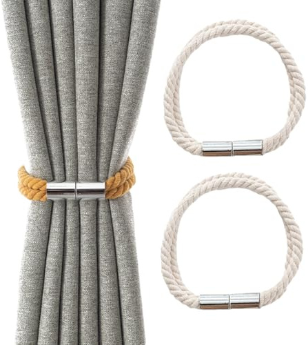 ESSMOKO Sujeta Cortinas Hebillas Magnéticas Trenzadas De Algodón De 45 Cm para Sujetar Cortinas Ideal para Sala De Estar Y Dormitorio Color Blanco.