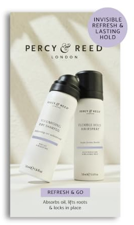 Percy & Reed Volumising Dry Shampoo & Flexible Hold Hairspray 2 x 50ml | Refresh & Go Kit: Mini Dry Shampoo, Hair Spray with Heat Protection, Travel Sized Duo, Brushable Finish