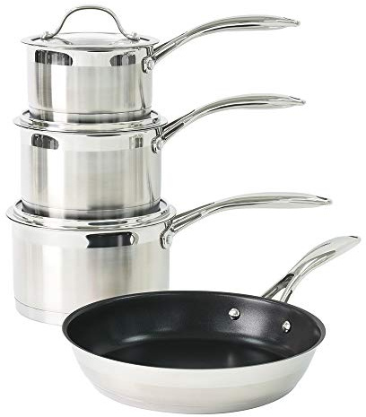 ProCook Professional 18/10 Stainless Steel Cookware Set - 4 Piece, 14/16/18/24 cm, Non Stick Pots with Lids - Induction Compatible Cooking Pans