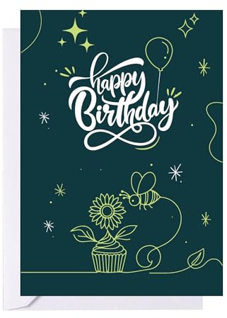 PASTIKO Happy Birthday Card for Men & Women - Eco-Conscious Birthday Cards Happy Bee for Men & Women, Male & Female Friend, Brother, Sister, Mum, Dad - 350gsm with Envelope, Made in the UK - A6 Size