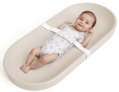 COMOMY Cambiador Bebe Impermeable Lavable, Colchoneta Cambiador de Suave PU, Colchón Antirrollo con Cinturón de Seguridad, 72,5 x 36 cm, para Cómoda y Mesa, Color Avena