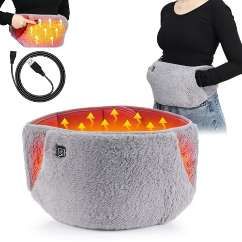 Heating Waist Belt, USB Powered Heating Pad with Hand Pockets, Electric Heated Pad with 3 Level Temperature Control for Period Cramps Body Joints Pain (Grey)