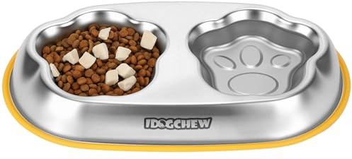 IDOGCHEW Gamelle Chat INOX Double Antidérapante, Bol Chaton en Acier Inoxydable pour Croquette Eau avec Silicone Base Anti-Glissant
