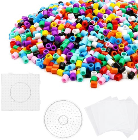 OMJMYY Kit de 1100 Grandes Perles à Repasser 10mm 11 Couleurs Avec Plaque Perle a Repasser & Papier à Repasser pour DIY De Loisirs Créatifs Et Bijoux