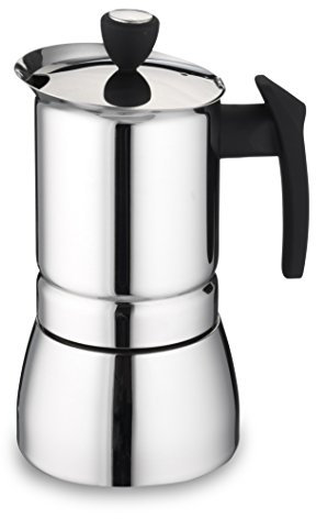 Cafe Ole SSICM-04 Italian Style Stainless Steel 4 Cup (240ml) Coffee Maker Moka Pot for Espresso, Cappuccino, Latte-Suitable for Induction Hobs, Silver