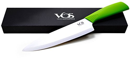 Vos, coltello da cucina con lama in ceramica, lunghezza 30 cm, di colore verde, inclusa elegante confezione regalo