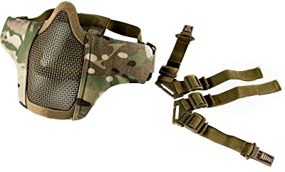 OneTigris 6 Tactical Foldable Half Face Mask Protective Mesh Mask for Airsoft Paintball CS with Adjustable and Elastic Belt Strap(Multicam), One Size
