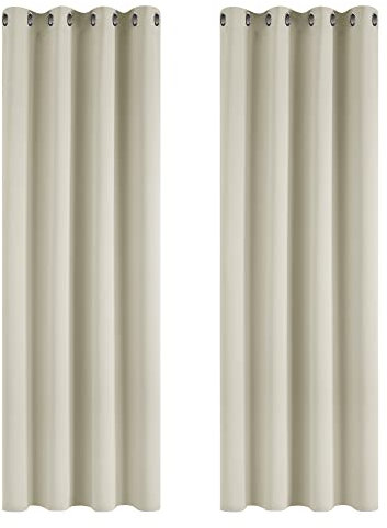 Deconovo Vorhang Blickdicht Verdunkelungsvorhang Ösenvorhang Gardinen gegen Kälte Vorhänge Wohnzimmer, 175x140cm(HöhexBreite) cm, Creme, 2er Set