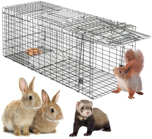 Smartxchoices 32 Inch Live Animal Cage Trap, One-Door Collapsible Catch and Release Humane Rodent Cage for Rabbits, Raccoon, Stray Cat, Squirrel, Mole, Gopher, Opossum, Skunk, Groundhog, Armadillos