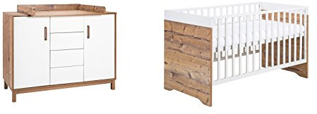 Schardt 10 913 50 75 Sparset Timber bestehend aus Kinderbett, Umbauseiten und Wickelkommode, braun