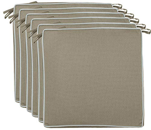 Brandsseller Set de 4 Cojines de asiento 40x40x4 cm – Cojine para silla repelente al Agua y las Manchas con Cintas de Sujeción y Ribete – interior y exterior – Cocina,Terraza, Jardín – Beige