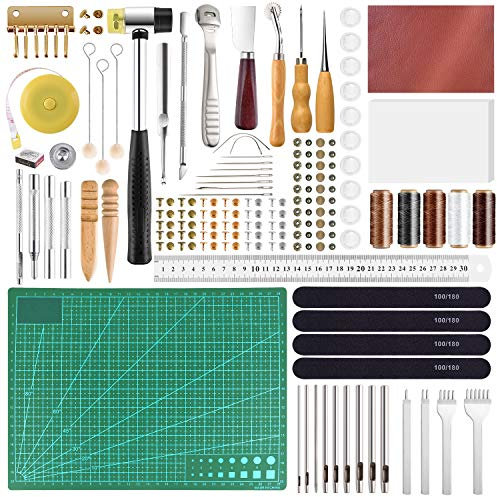 FEPITO 58 piezas de cuero herramientas de artesanía de bricolaje herramientas de costura de cuero para coser a mano costura artesanía de cuero herramienta de bricolaje (Tools)
