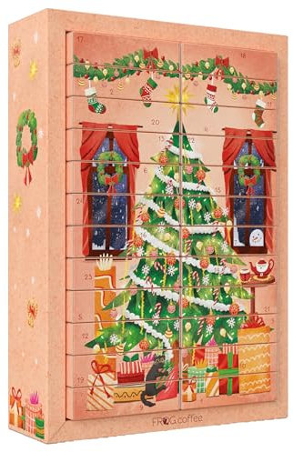 FROG.coffee Tee-Adventskalender mit 24 x 2 Teebeutel aller Top Marken | Box-in-Box-System mit Wechselcover und drei Figuren für deine tägliche Tee-Zeremonie in der Adventszeit