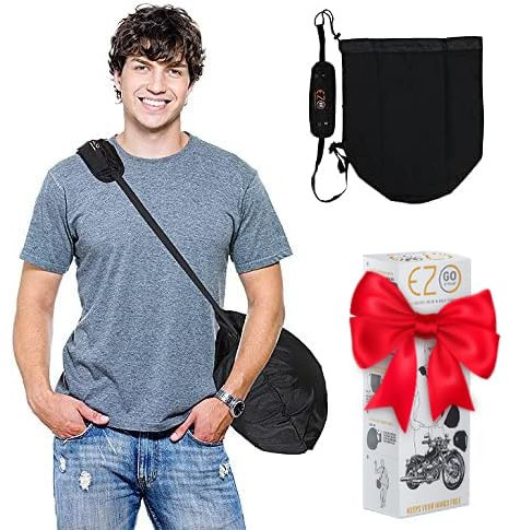 EZ-GO Helmtasche für Motorradhelm und Fahrradhelm mit Schultergurt - Längenverstellbarer Tragegurt für Freie Hände - Faltbar - Motorrad und Fahrrad Zubehör - Schwarz