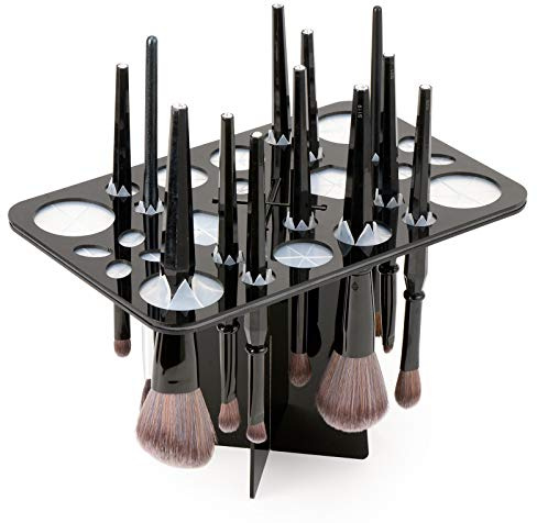 Luckyiren Acrylic Drying Rack for Brushes, Collapsible Stand with 28 Slots for Nail, Paint, and Makeup Brushes – Black, Unisex, Ideal for Artists and Enthusiasts