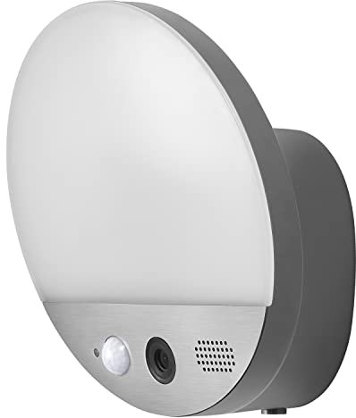 LEDVANCE SMART+ WIFI WALL ROUND CAMERA 10,5cm - Außenlampe mit Bewegungsmelder, Tageslichtsensor und HD-Kamera, Fernsprecheinrichtung und Alarm-Funktion, 15 W, 3000 K, 950 Lumen, IP 44