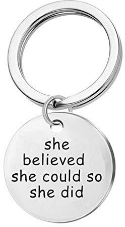 Gualiy Unisex-Schlüsselanhänger - Herren Damen Edelstahl Schlüsselanhänger, Rundes Etikett graviert mit She Believed she Could so she did Silber Runden