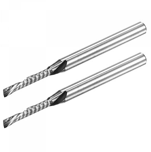 sourcing map End Mill CNC Router Bit, 1/8 3.175mm Shank 2mm x 12mm Left Hand Carbide Single Flute Spiral Upcut Milling Cutter for Carving Acrylic PVC MDF Hardwood, 2pcs