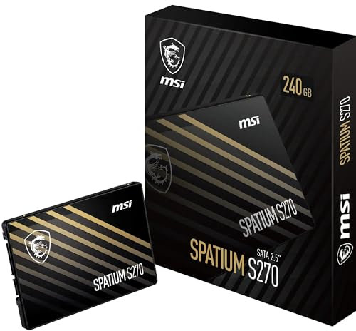 MSI SPATIUM S270 SATA 2.5 240GB - Disque SSD Interne 240 Go, SATA III 6 GB/s, 2,5, Lecture 500 MB/s & Écriture 400 MB/s, 3D NAND, Sécurité des Données Intégrée, 110 TBW, Garantie 5 Ans