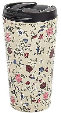 Eco Chic Reusable Thermal Coffee Cup Stainless Steel Leakproof Insulated 330ml Travel Mug (Floral Beige)