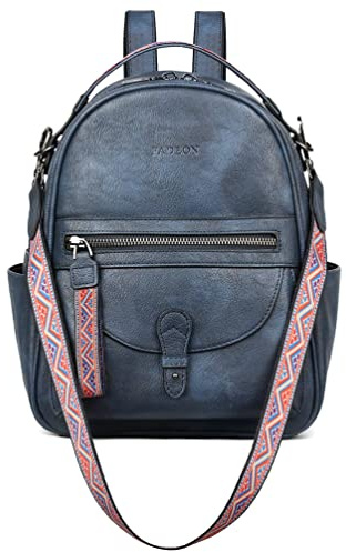 FADEON Mini-Rucksack für Damen, Designer-Leder, niedlich, geräumig, klein, Damen-Schulterrucksack, modische Handtasche, Dunkelblauer Retro-Stil, Small, Daypack Small Mini Rucksäcke