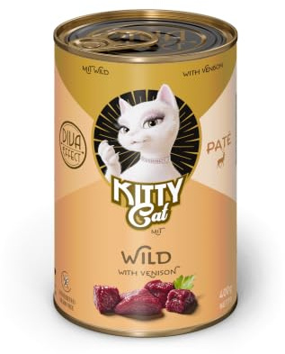 KITTY Cat Paté Wild, 6 x 400 g, cibo umido per gatti, senza cereali con taurina, olio di salmone e cozze con labbra verdi, mangime completo ad alto contenuto di carne, Made in Germany