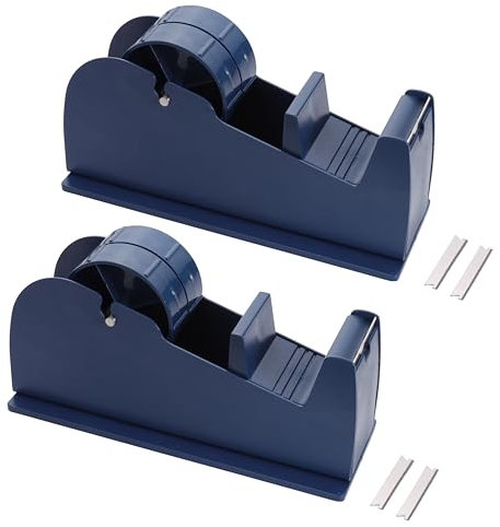 JDS 2 Pack Desktop Industrial Metal Tape Dispensers (4 Replacement Blades) - Pull and Tear Heavy-Duty Weighted Non-Skid Adhesive Roll Holder for Office, Home, School, Gift-Wrapping, and Craft Use