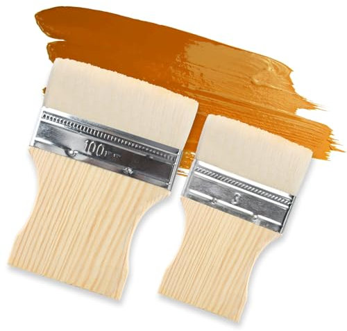 2Pcs Pinceau en Soie pour Vitrifier ou Vernir, Paddle Pinceau de Fond Plat Pinceau en Latex Lasure Peinture Brosse à Laine Brosse de Mur Outil à Peindre pour Rénovation Décoration Entretien Travaux