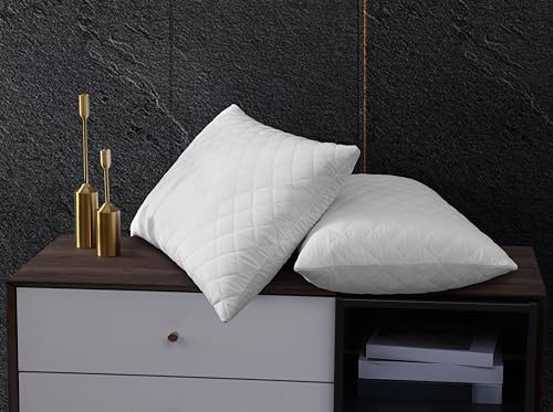 Quilted Pillow Protectors Pack Of 2 Soft & Breathable Microfiber Pillow Cover Protector Noiseless & Hypoallergenic Pillow Case White (Pack of 2)