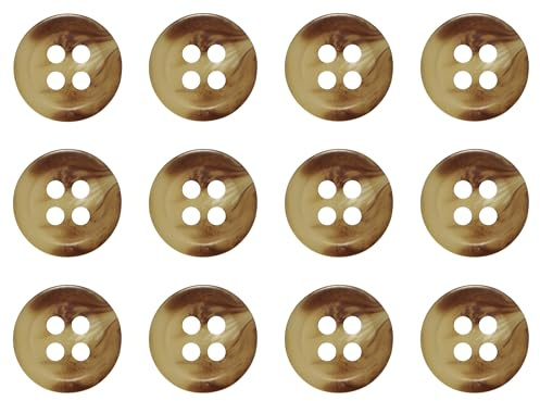 Pack of 12 Light Mixed Brown 11mm Round Faux Horn Sew On Plastic Buttons for Shirts Blouses Flat 4 Holes 18L