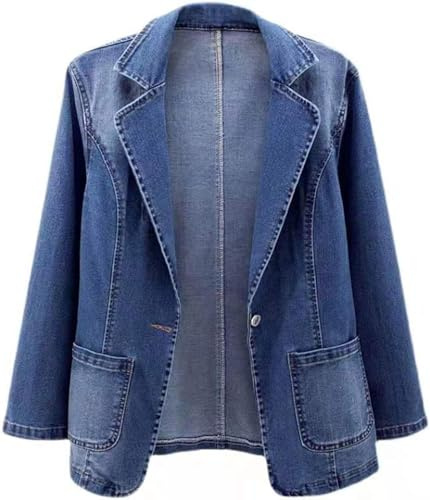 Suncadmious Giacca di Jeans per Donna Oversize Button Down Casual Jean Giacche Oversize Manica Lunga (Blu,L)