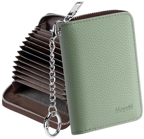 Mayski Credit Card Holder, Zipper Credit Card Wallet for Women, Small Accordion Card Cases Holder, KeyChain Wallet, Business Card Holder, Spearmint