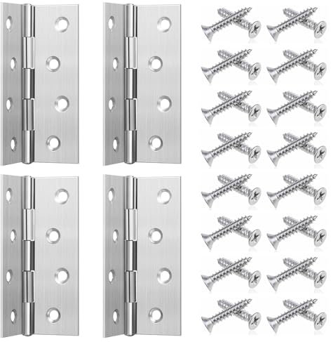 FunnAura 4 Pcs Door Hinges, 3.5 Inch Stainless Steel Door Hinge with 32 Pcs Screws, 88 mm X 56 mm